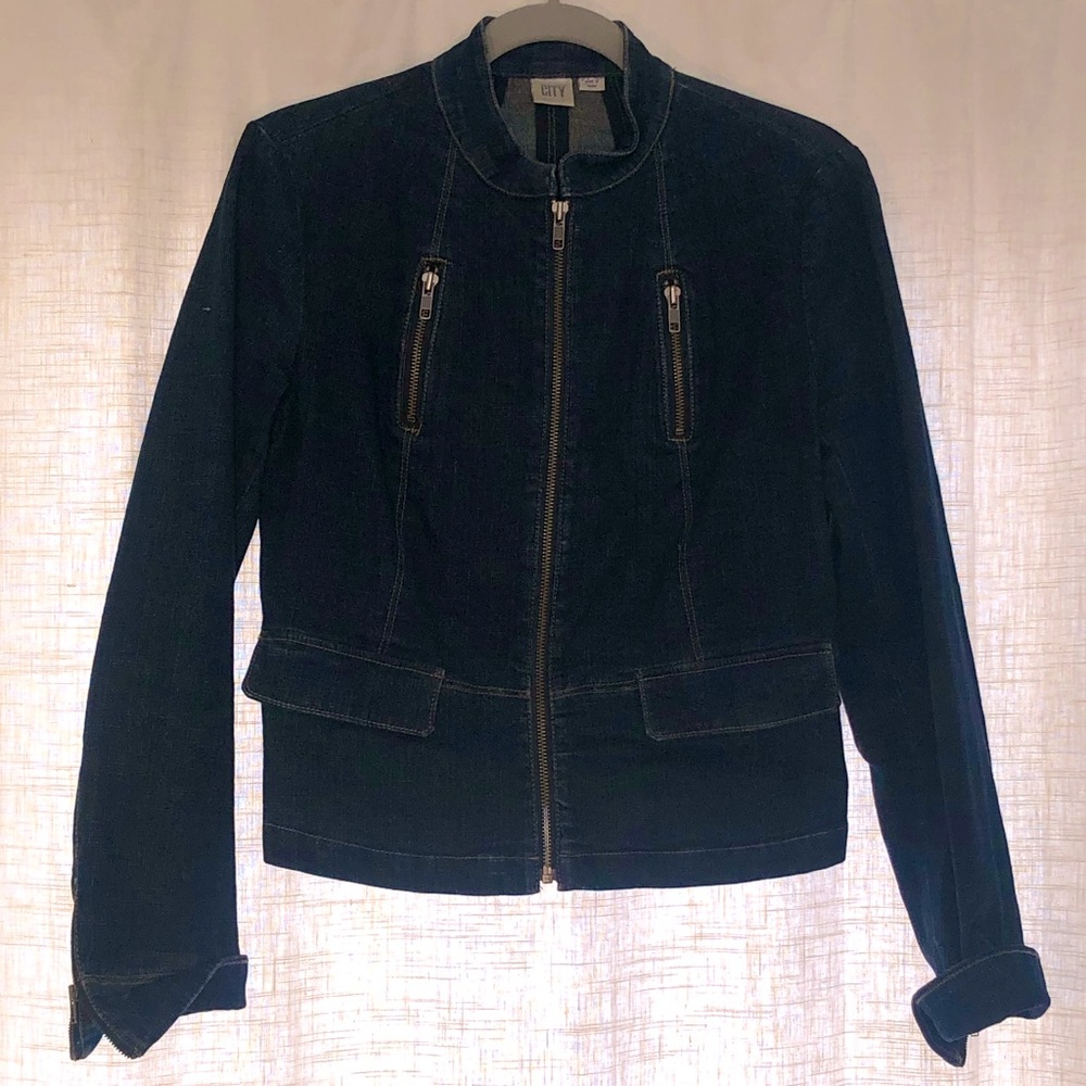 DKNY City Zip Front Denim Jacket Size 8